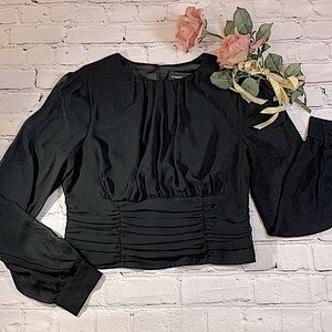 Gabrielle Union New York & Company Ruched Waistband Black Blouse